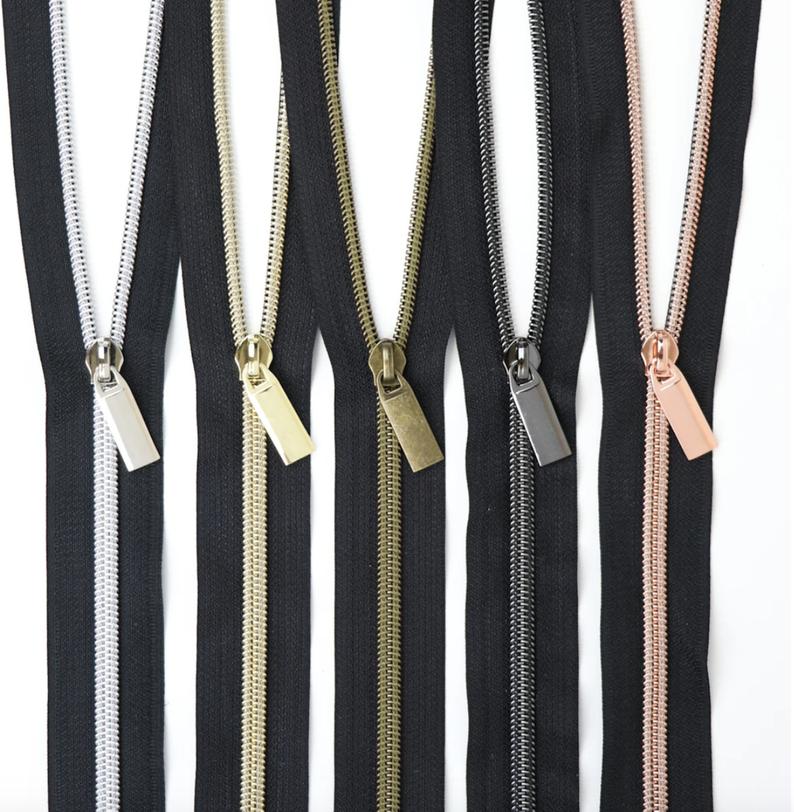 BLACK #5 Nylon Coil Zippers: 3 Yards with 9 Pulls
