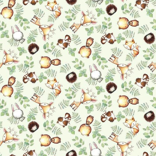 Woodland Animals, Green Flannel