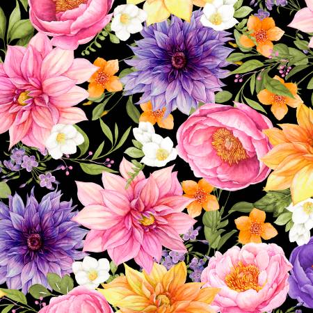 In Bloom - Large Floral, Black