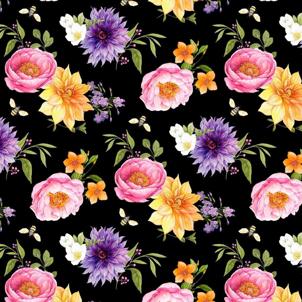 In Bloom - Medium Floral, Black