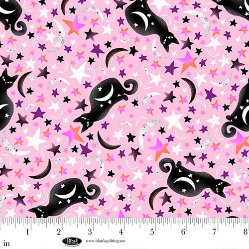 Ghostly Greetings - Cats with Moons & Stars, Pink
