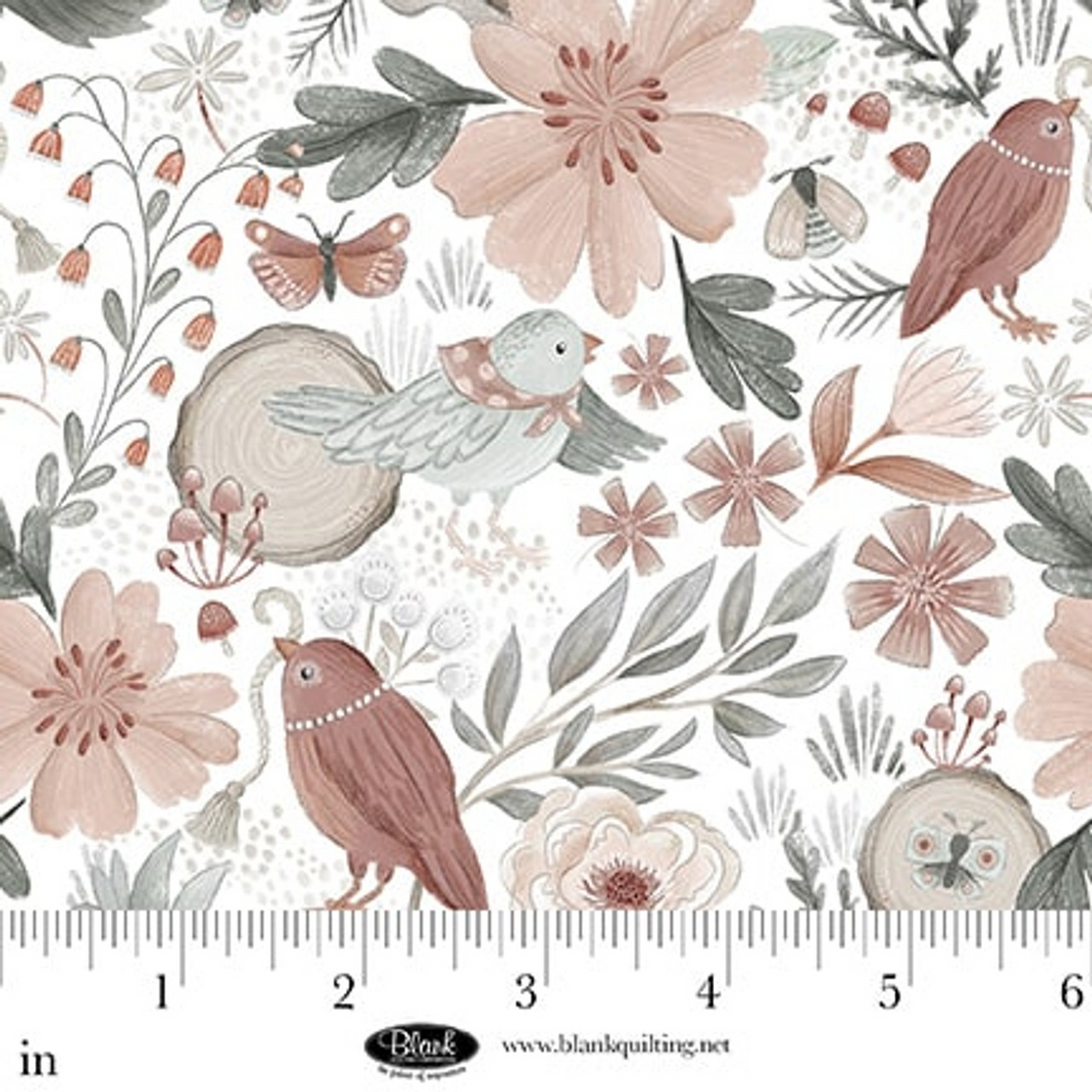 Petals & Pewter - Birds & Flowers, White