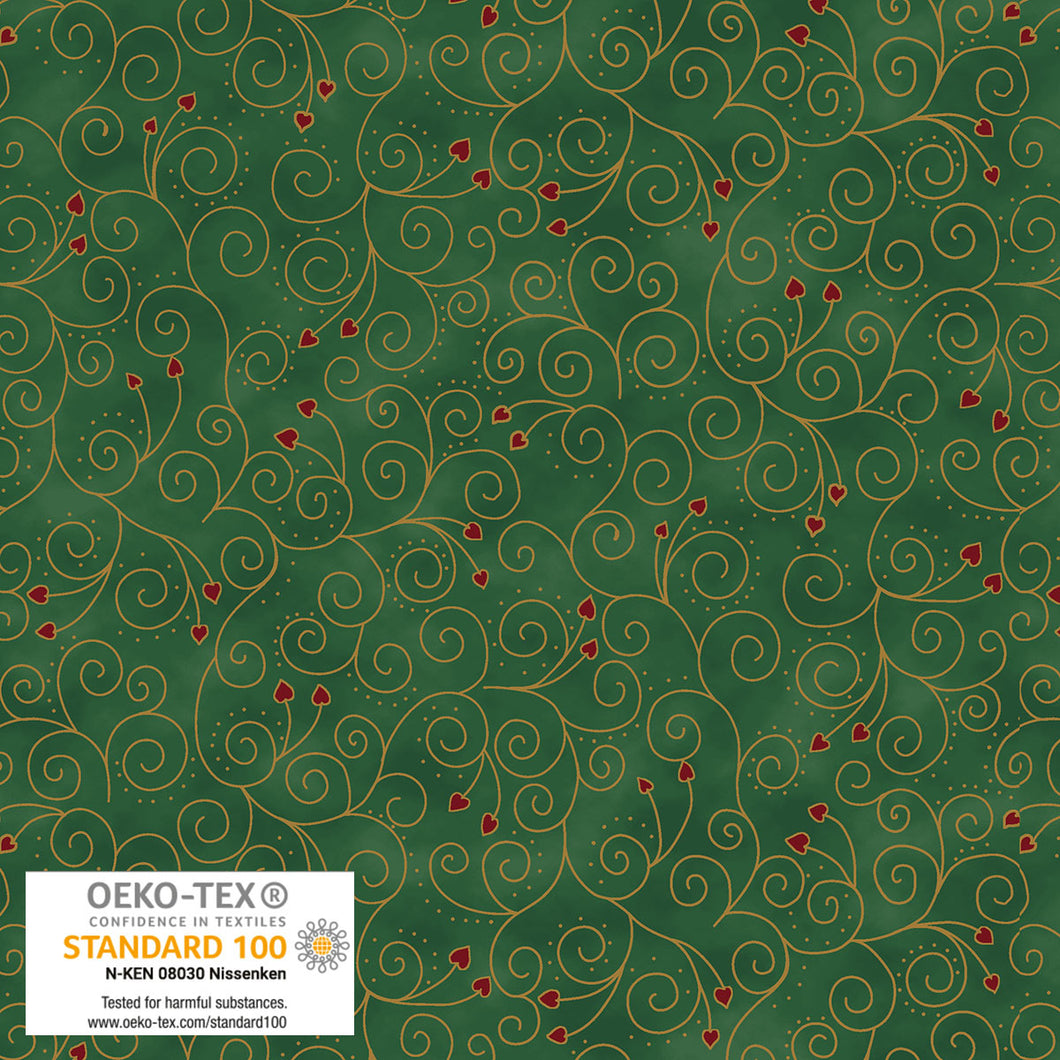 We Love Christmas - Spiral Hearts, Green/Gold