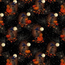 Load image into Gallery viewer, Harvest Haunt - Black Cats with Witch Hats and Pumpkins, Black
