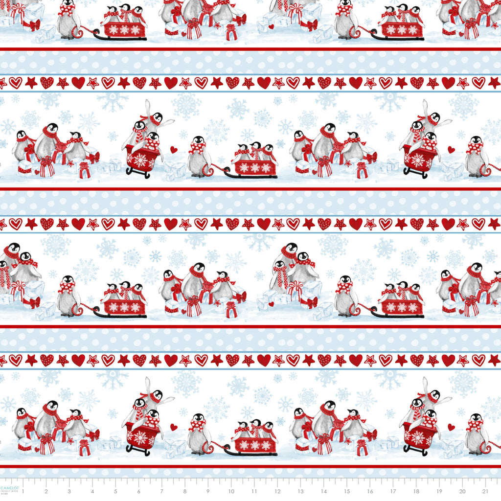 Penguin Party - Sled Ride Stripe, White