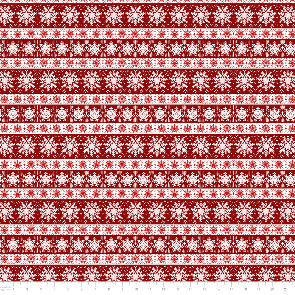 Penguin Party - Snowflake Stripe, Red