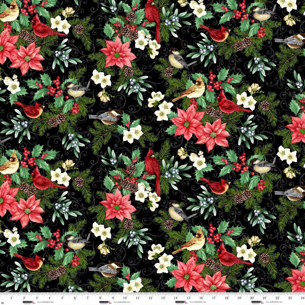 Bloom of the Holiday - Birds & Blooms, Black