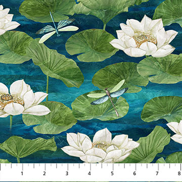 Tranquil Waters - Water Lilies, Dark Blue Multi