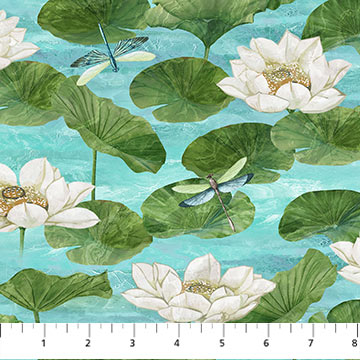 Tranquil Waters - Water Lilies, Turquoise Multi