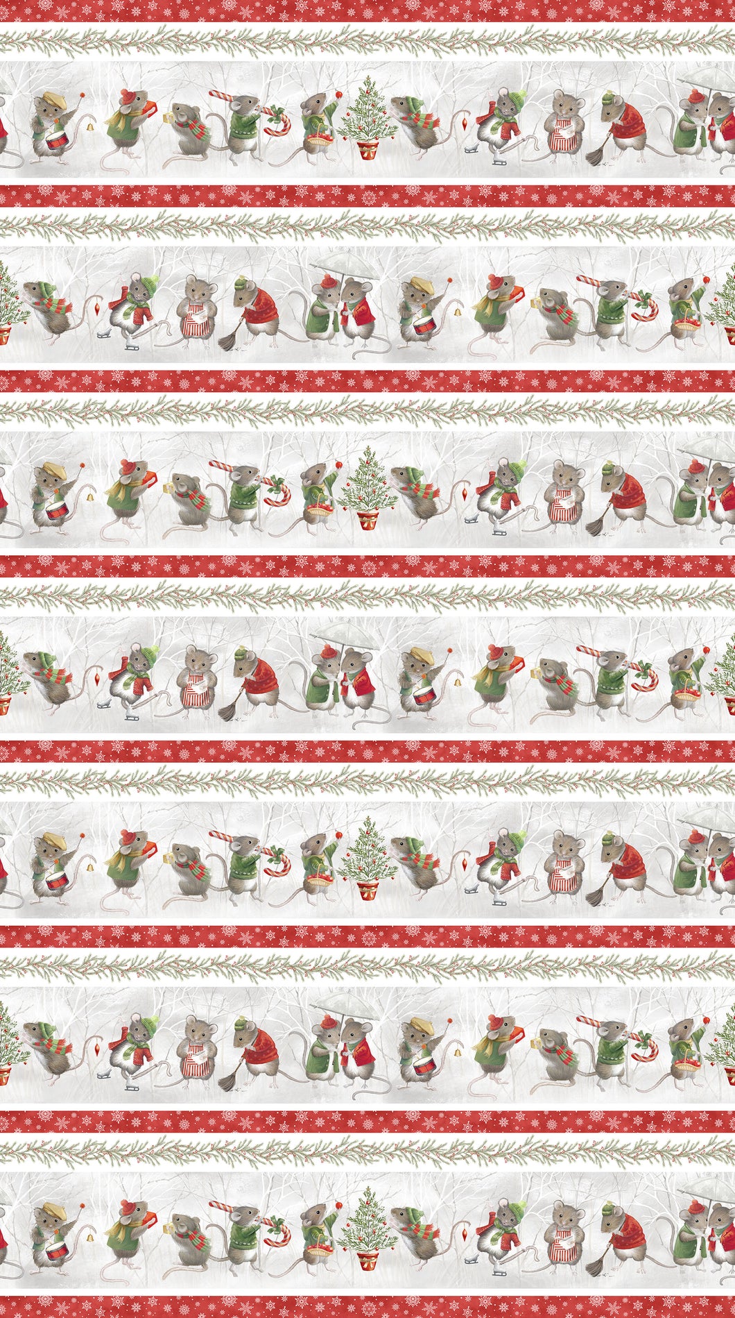 The Christmas Mouse Flannel - Border Stripe, Grey Multi