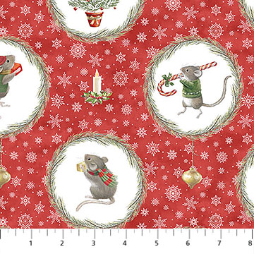 The Christmas Mouse Flannel - Wreaths, Red Multi