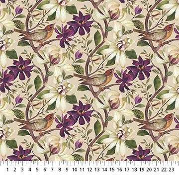Avalon - Feature Floral with Birds on Beige