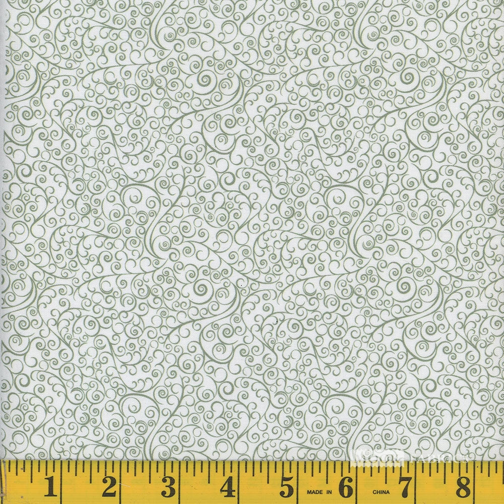 Fancy Floral - Light Olive Swirls on White