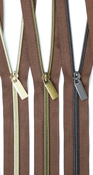 BROWN #5 Nylon Coil Zippers: 3 Yards with 9 Pulls