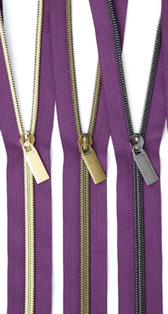 PURPLE #5 Nylon Coil Zippers: 3 Yards with 9 Pulls