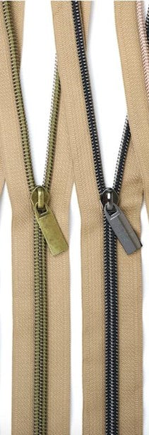 NATURAL TAUPE #5 Nylon Coil Zippers: 3 Yards with 9 Pulls
