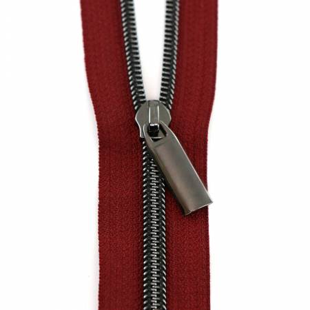 BURGUNDY #5 Nylon Coil Zippers: 3 Yards with 9 Pulls