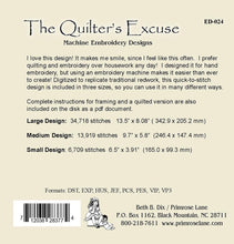 Load image into Gallery viewer, The Quilter&#39;s Excuse, Machine Embroidery Designs CD, From Primrose Lane Designs
